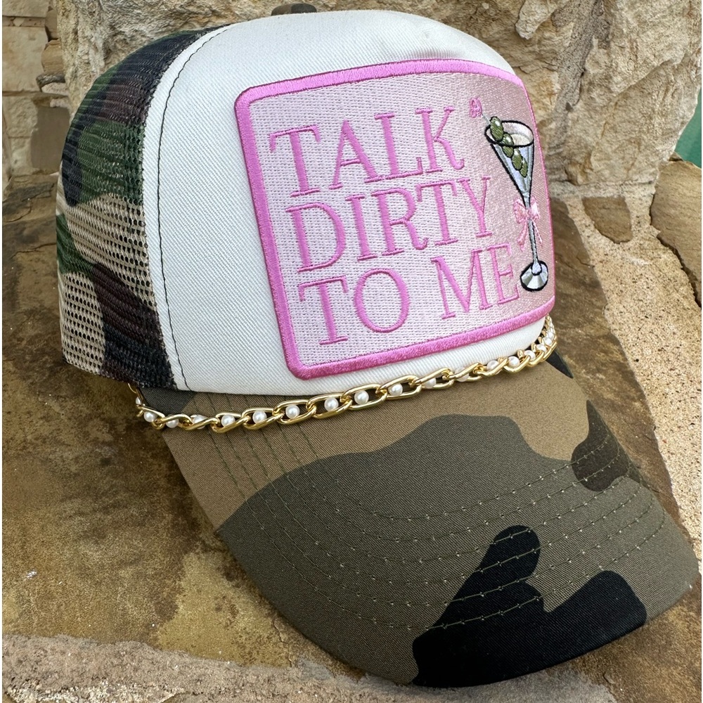 Talk Dirty to Me Martini Camouflage Trucker Hat Cap with Chain